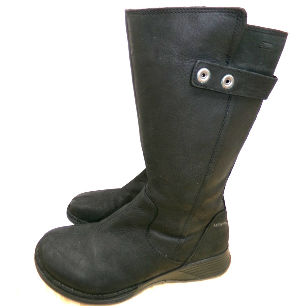 Merrell Tracy Tall Boots J02120 Womens Black Size 8 Side‎ Zip Buckle Leather